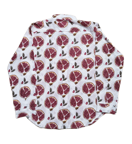 Anar Bagh White Cotton Shirt with Bold Red Pomegranate Print