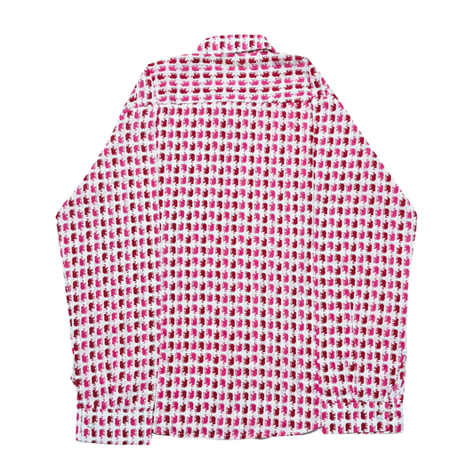 White cotton shirt with pink small elephant print, lightweight and comfortable casual wear