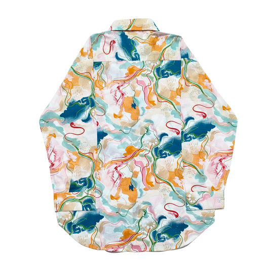 Casual Cotton Shirt with Colorful Marble Pattern – Relaxed Fit