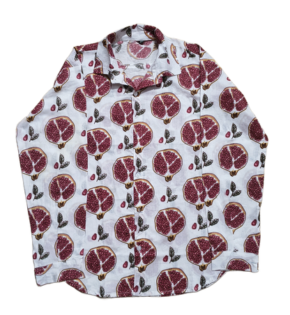 Anar Bagh White Cotton Shirt with Bold Red Pomegranate Print
