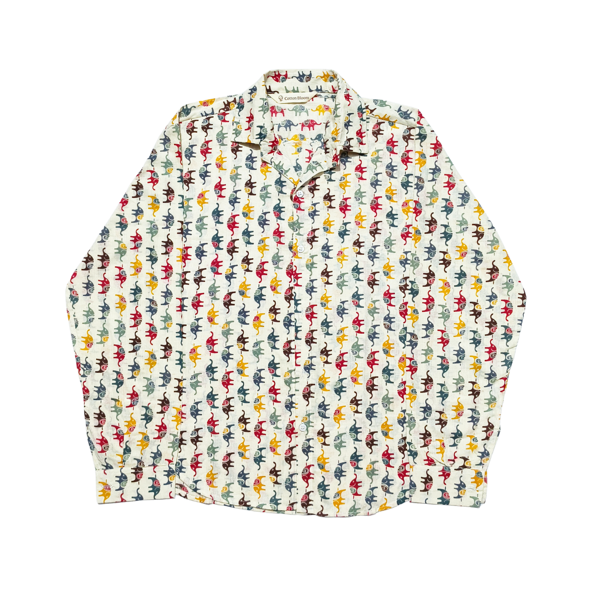 Printed Cotton Shirt with Small Elephant Motifs – Relaxed Fit