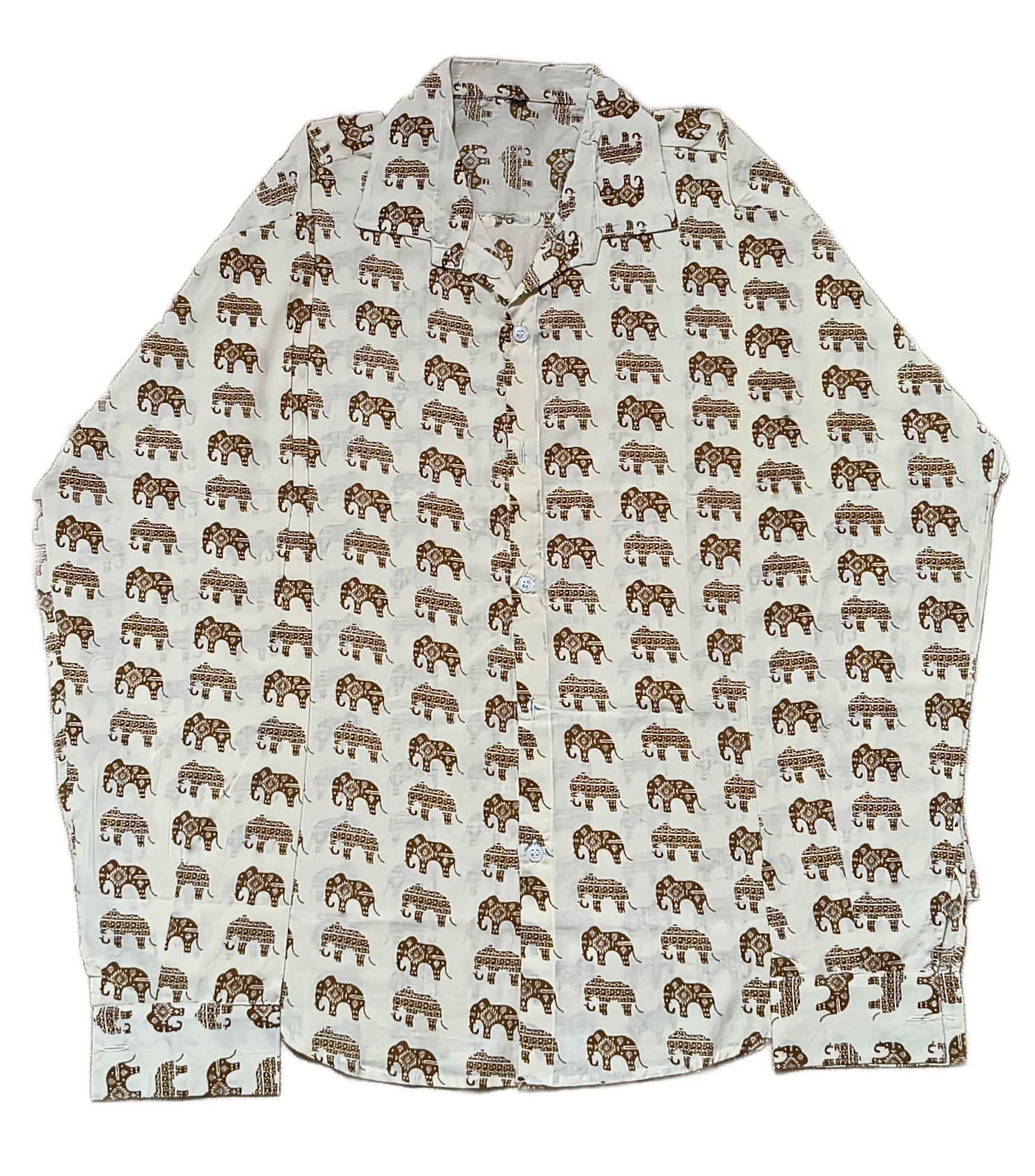 Hathi Pol Cream Cotton Shirt with Repeating Brown Elephant Print