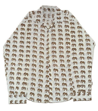 Hathi Pol Cream Cotton Shirt with Repeating Brown Elephant Print