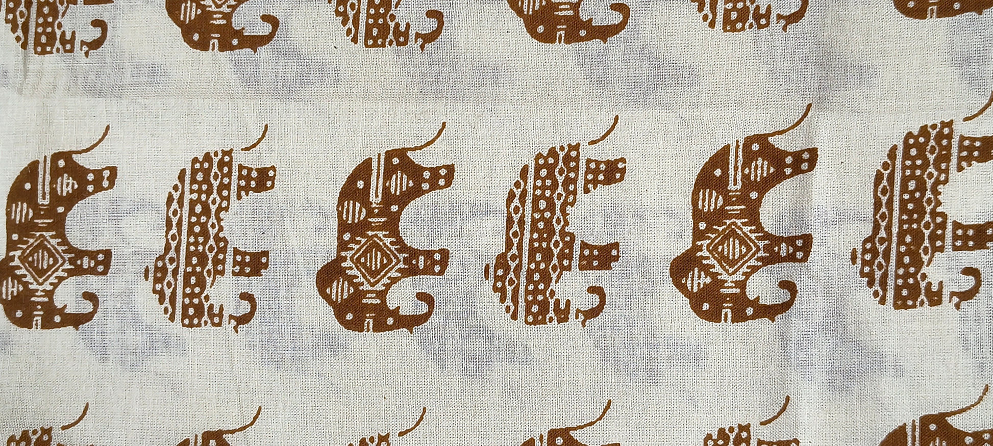 Hathi Pol Cream Cotton Shirt with Repeating Brown Elephant Print