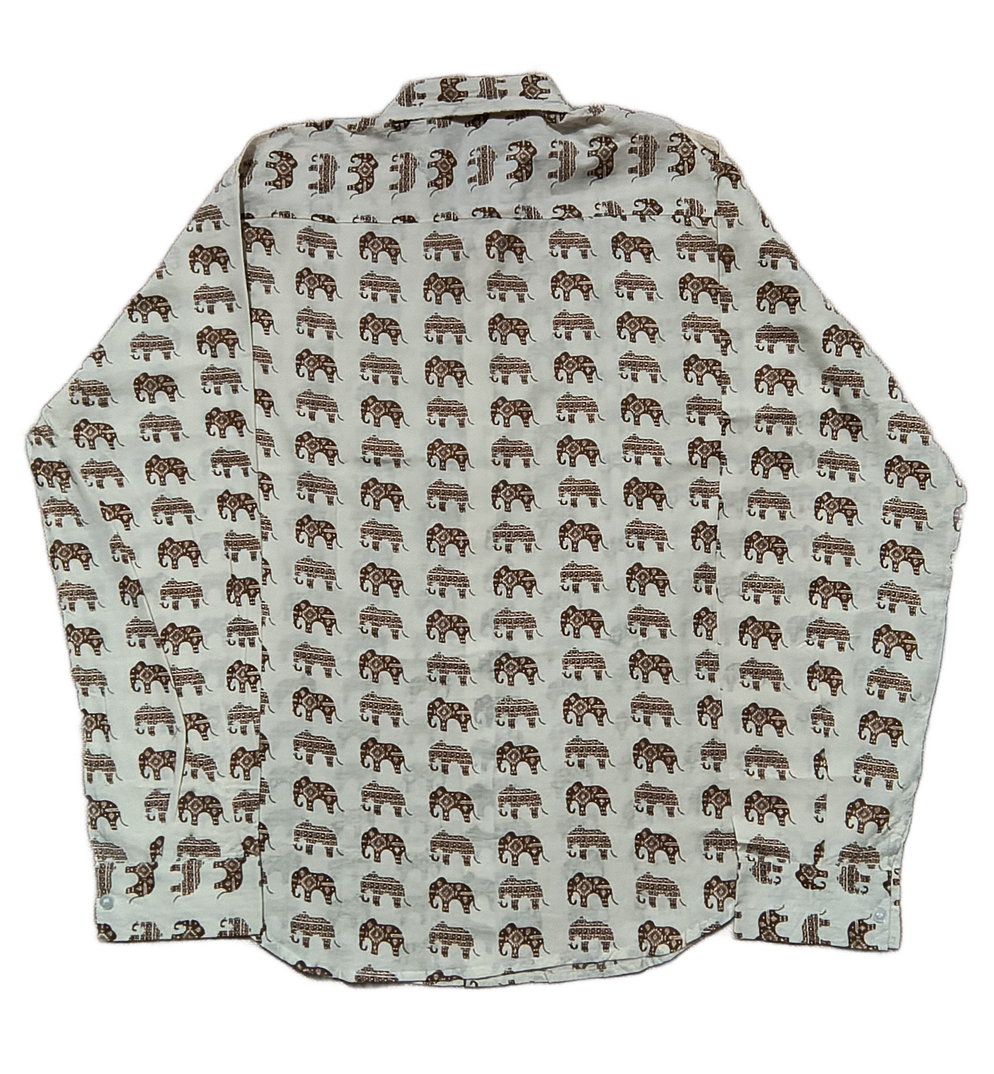 Hathi Pol Cream Cotton Shirt with Repeating Brown Elephant Print