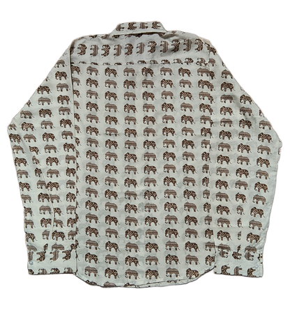 Hathi Pol Cream Cotton Shirt with Repeating Brown Elephant Print