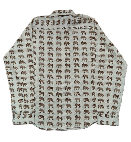 Hathi Pol Cream Cotton Shirt with Repeating Brown Elephant Print