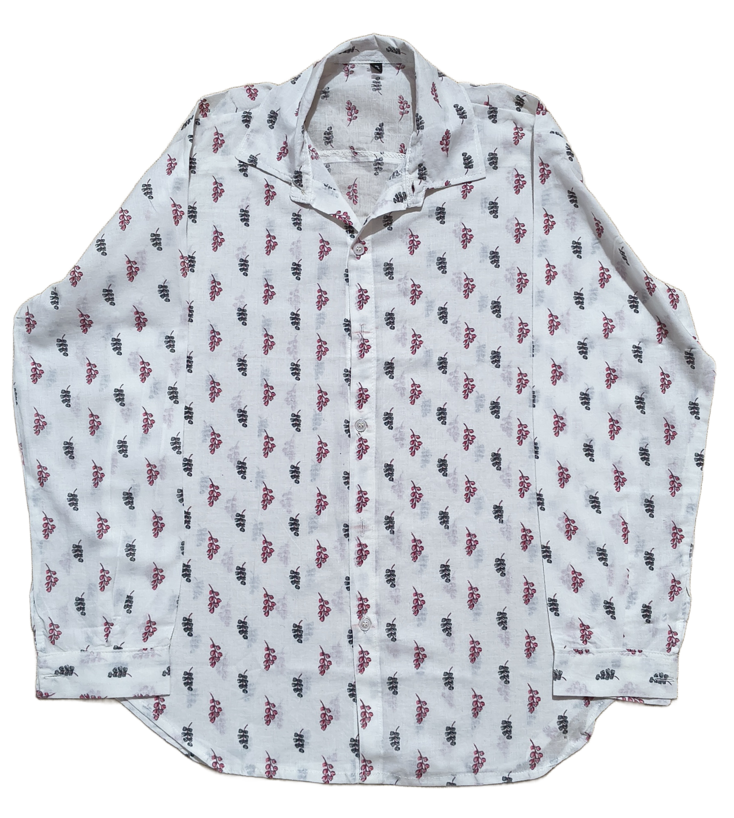 Monsoon Leaf White Cotton Shirt with Black and Garnet Leaf Cluster Print