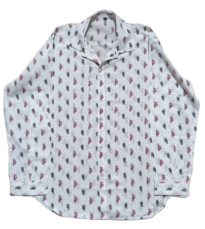 Monsoon Leaf White Cotton Shirt with Black and Garnet Leaf Cluster Print