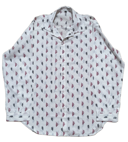 Monsoon Leaf White Cotton Shirt with Black and Garnet Leaf Cluster Print