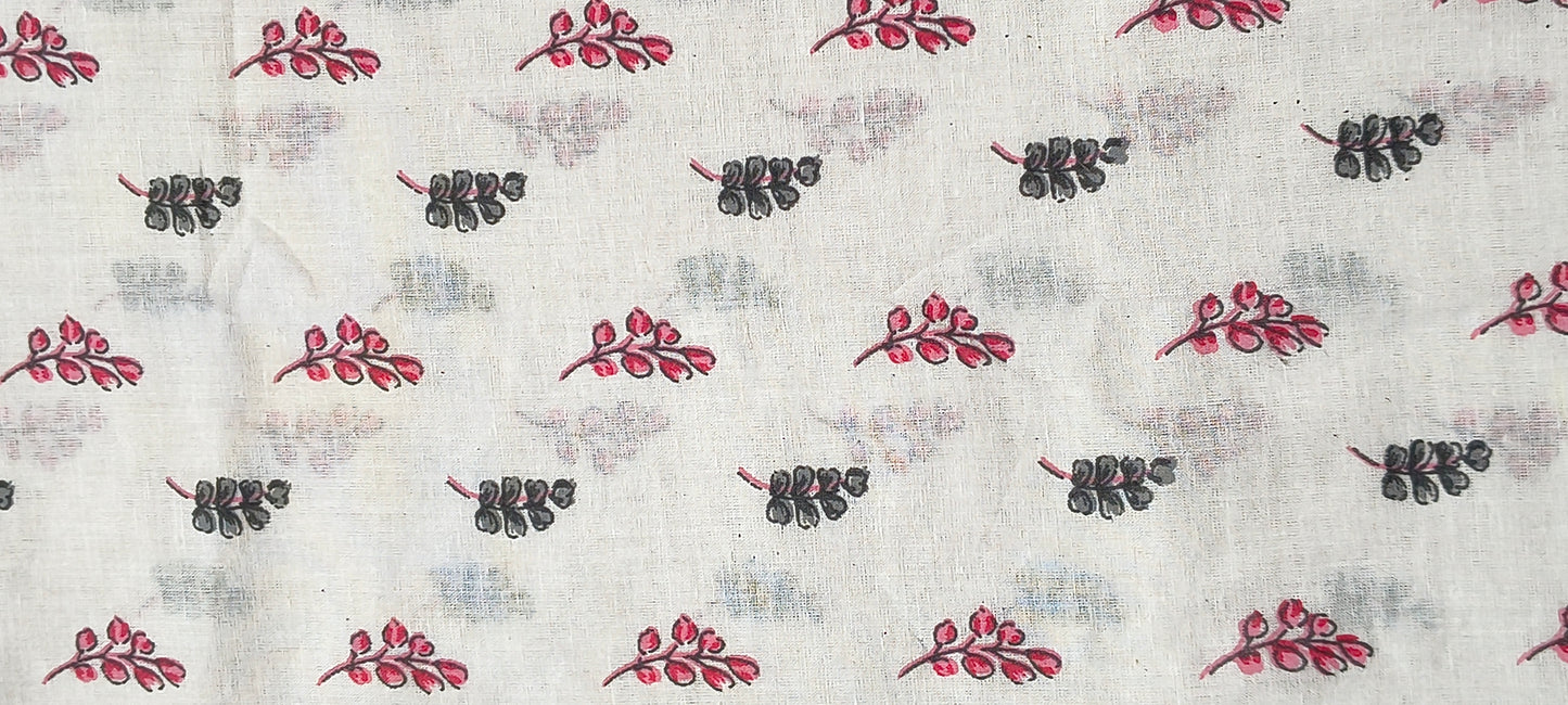 Monsoon Leaf White Cotton Shirt with Black and Garnet Leaf Cluster Print