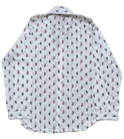 Monsoon Leaf White Cotton Shirt with Black and Garnet Leaf Cluster Print