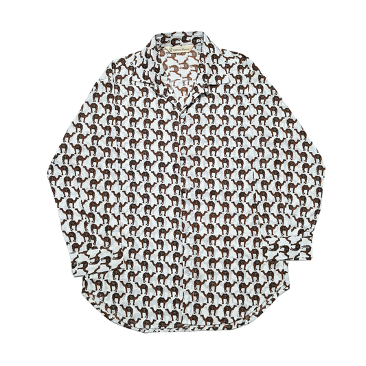 Unisex camel print cotton shirt with collared neckline and breathable fabric, inspired by desert motifs – Cotton Bloom