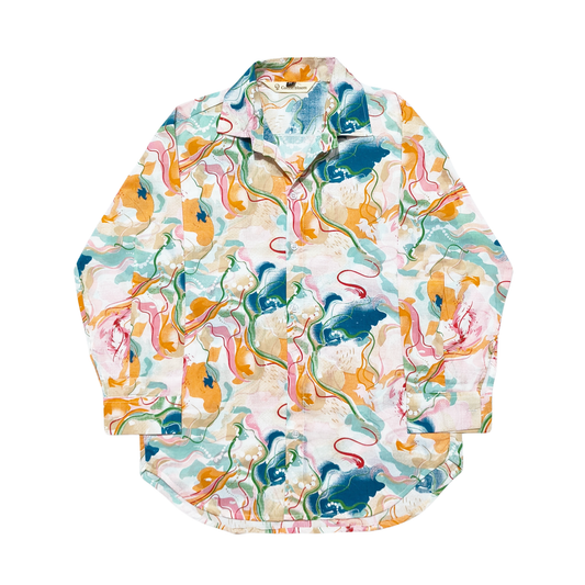 Casual Cotton Shirt with Colorful Marble Pattern – Relaxed Fit